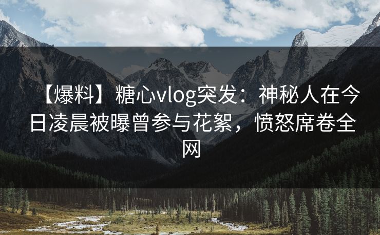 【爆料】糖心vlog突发：神秘人在今日凌晨被曝曾参与花絮，愤怒席卷全网